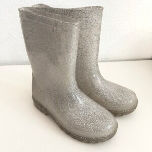 Olive & Edie Girls Silver Glitter Rain Boots Waterproof Jelly Boots Size 1